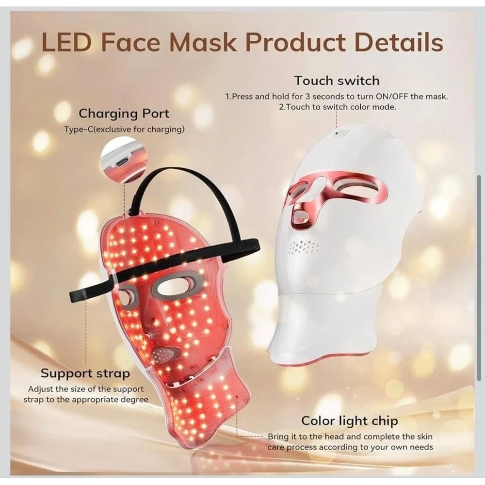 LED Light Therapy Face & Neck Mask, 7 Color Photon Skin‎ Rejuvenation Set